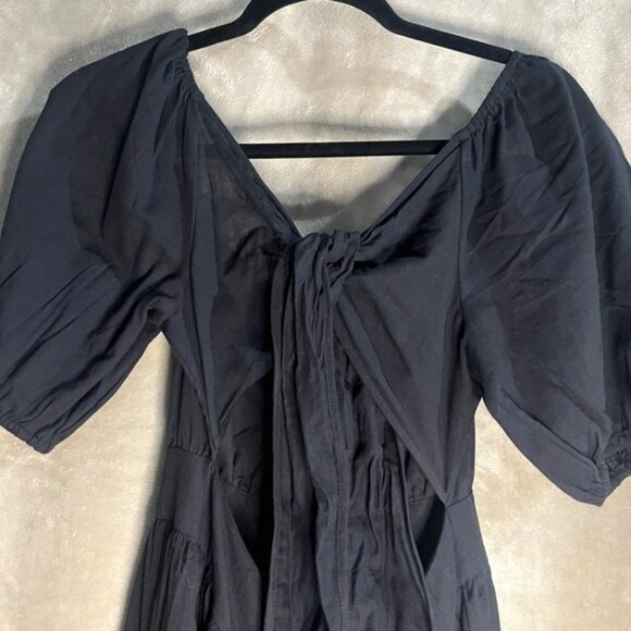 SHEIN Midi Black Backless Cut Out Puff Sleeve Self Tie Smocked Waist Scoop Neck - Picture 7 of 15